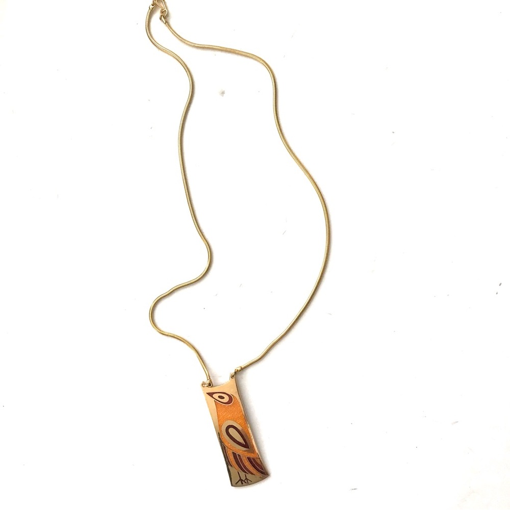 Vintage Gold-Tone Orange Bird Pendant Necklace